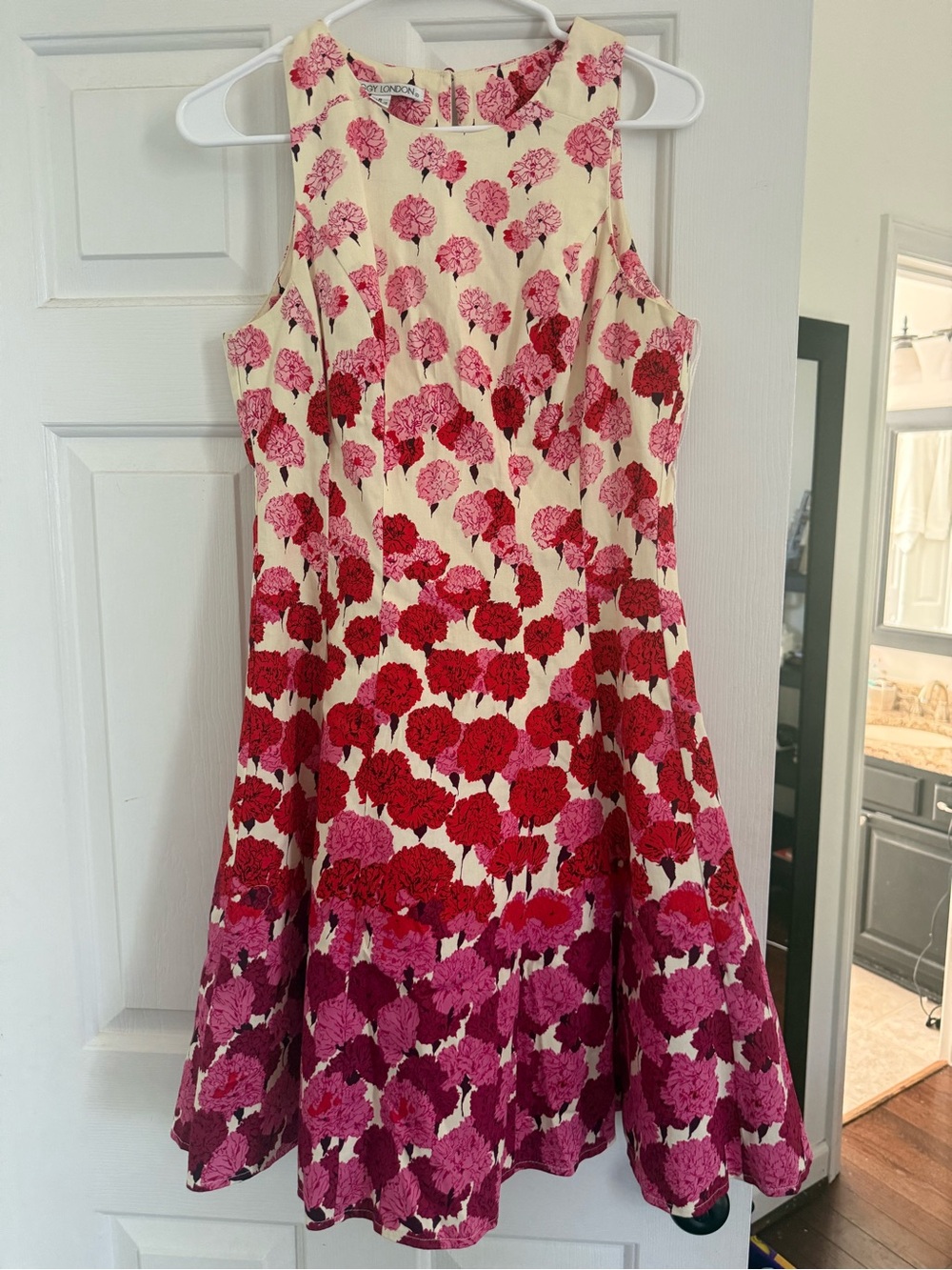 Maggy London Cream Dress with Pink and Red Floral Pattern